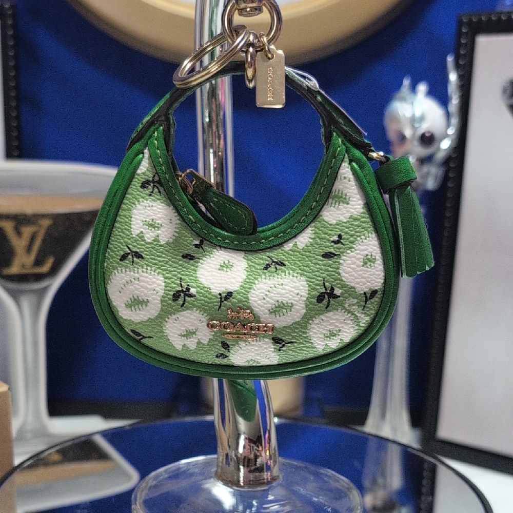 Coach Mini Carmen Bag Charm Keyring With Kelly Green Floral Print -NEW!